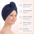 100% Turkish Cotton Hair Towel Wrap 2 Pack – Oeko-TEX Certified Quick Dry Turban - Image 3