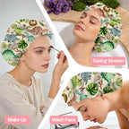 Dinosaurs Leaves Reusable Shower Cap Cute Double Layer Waterproof Shower Caps - Image 6