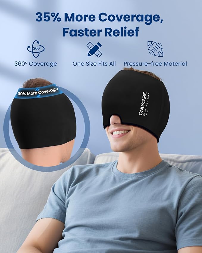 ONLYCARE Migraine Relief Cap, Soothing Migraine Mask, Upgraded Odorless Gel Ice - Image 4