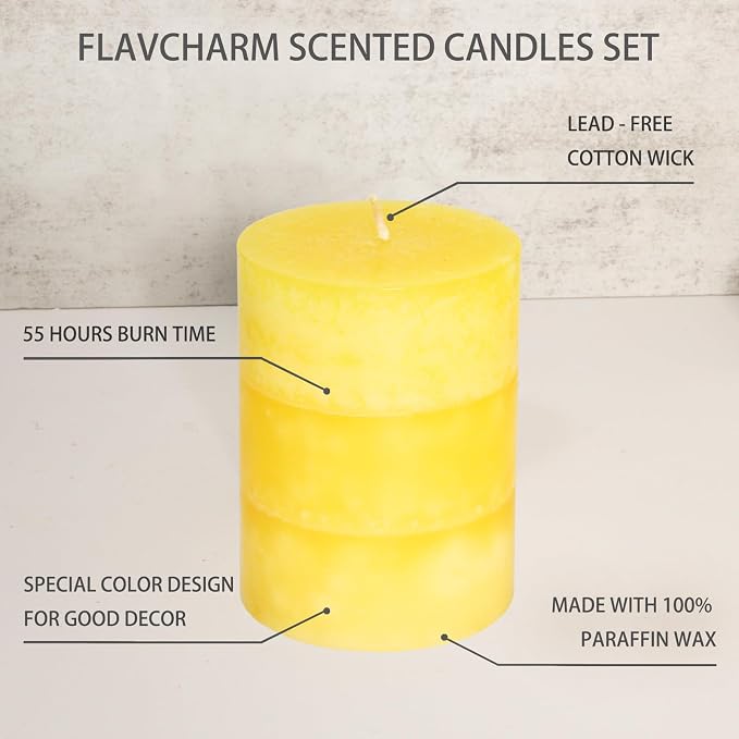 Yellow Pillar Candles 3x4 Inch Hand-Poured Lemon Scented Candles Lemongrass - Image 2