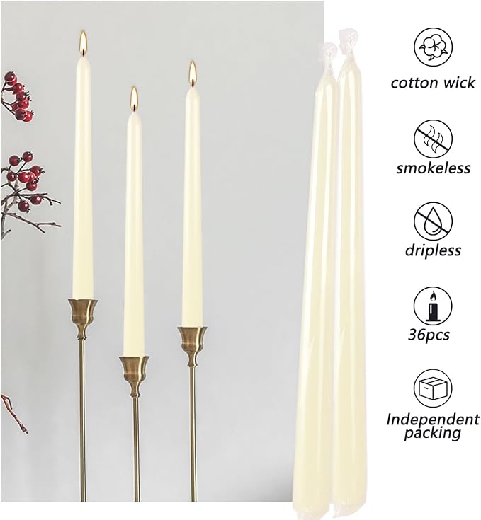 WPONSZU 16 Pack Ivory Taper Candles, 7-8 Hours Burn Time, Smokeless and Dripless - Image 8