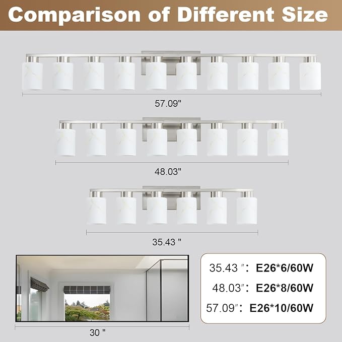10-Light Bathroom Light Fixtures, Modern Vanity Lights, Brushed Nickel Metal - Image 3