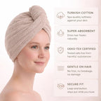 100% Turkish Cotton Hair Towel Wrap 2 Pack – Oeko-TEX Certified Quick Dry Turban - Image 3