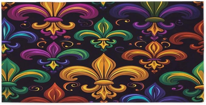 Colorful Mardi Gras Fleur De Lis Beach Towel Oversized Quick Dry Beach Blanket - Image 3