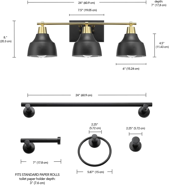 Globe Electric 63000204 5-Piece All-in-One Bathroom Accessory Set, 3-Light - Image 8