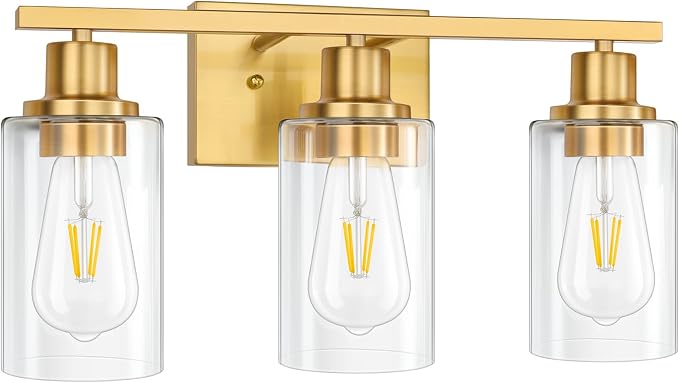 Gold Bathroom Wall Lights Brushed Brass 3-Light Vanity Light Fixtures Modern - Image 5