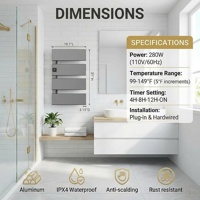 Electric Towel Warmer, Heated Towel Rack - Image 5