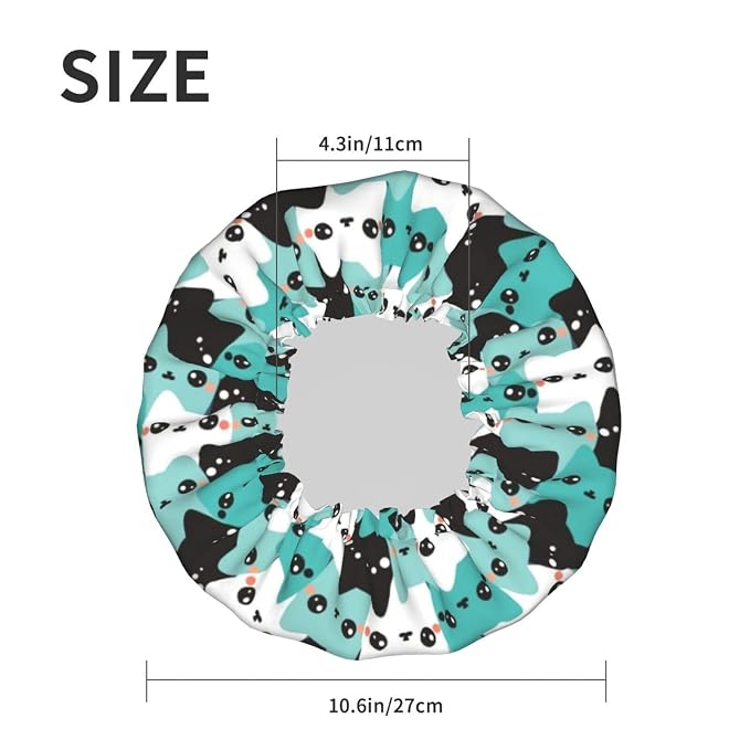 Cat Pattern Shower Cap For Women Reusable Waterproof Double Layers Bath Cap - Image 5