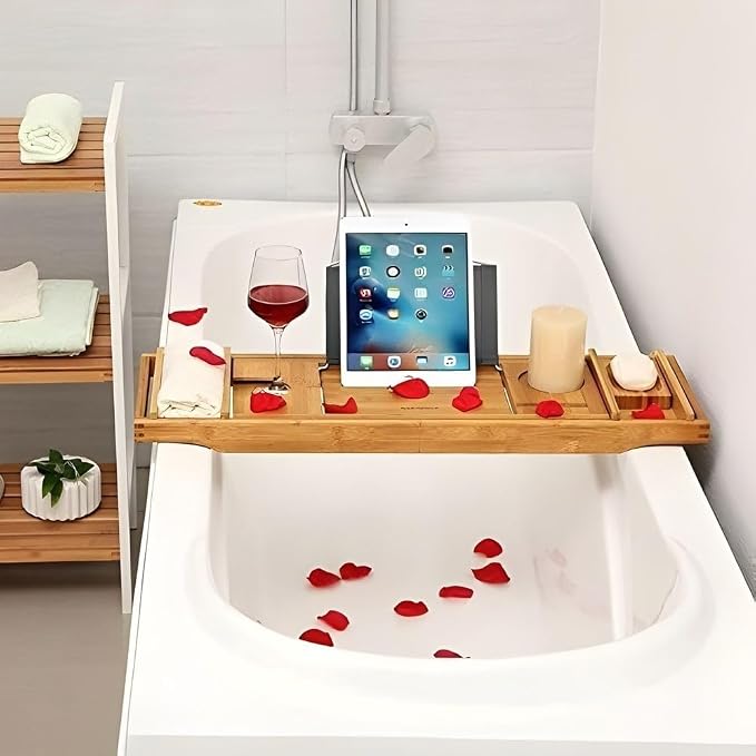 Creative Factory Luxury Bathtub Caddy Tray, Four Storage Rooms on the Board - Image 7