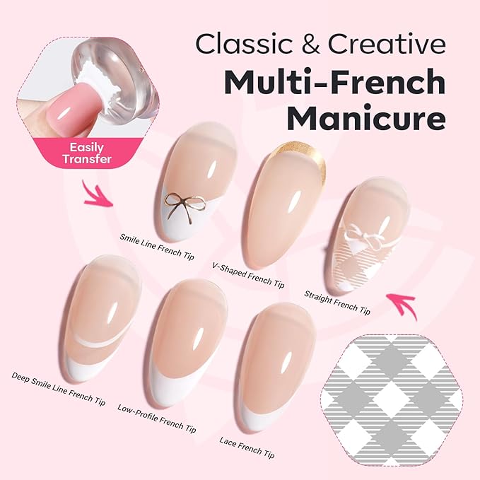 Modelones 16PCS Plaid Nail Stamping Kit – French Tip Stamper White Black - Image 4