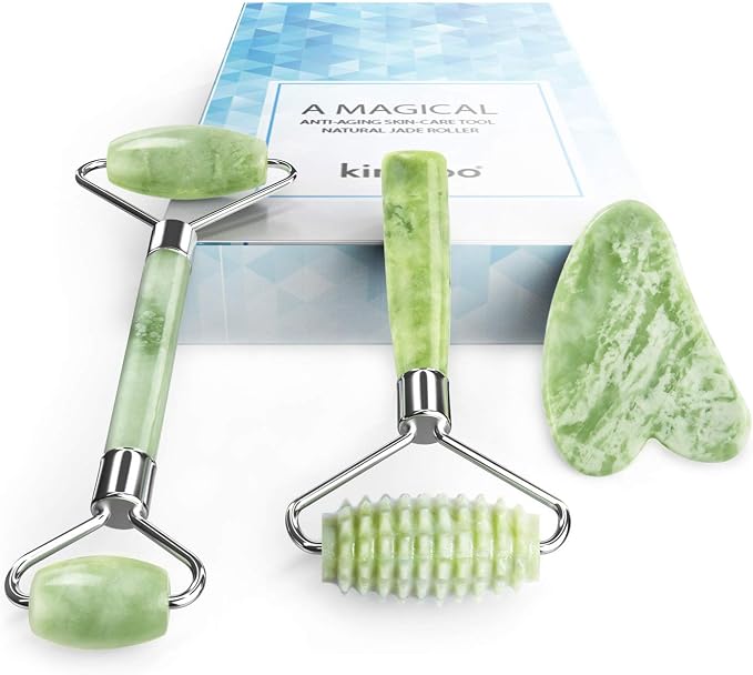 kimkoo Jade Roller and Gua Sha for Face-3 in 1 Kit by LDREAMAM