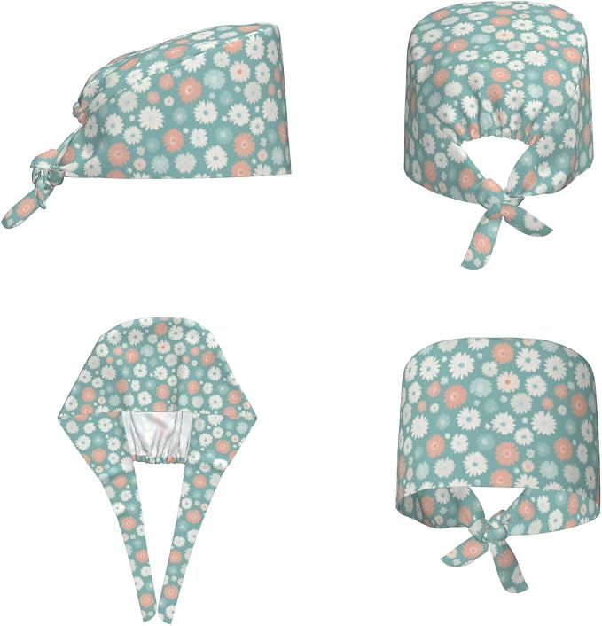 Scrub Cap for Women and Men Boho Black Leaf Pattern Adjustable Breathable - Image 2