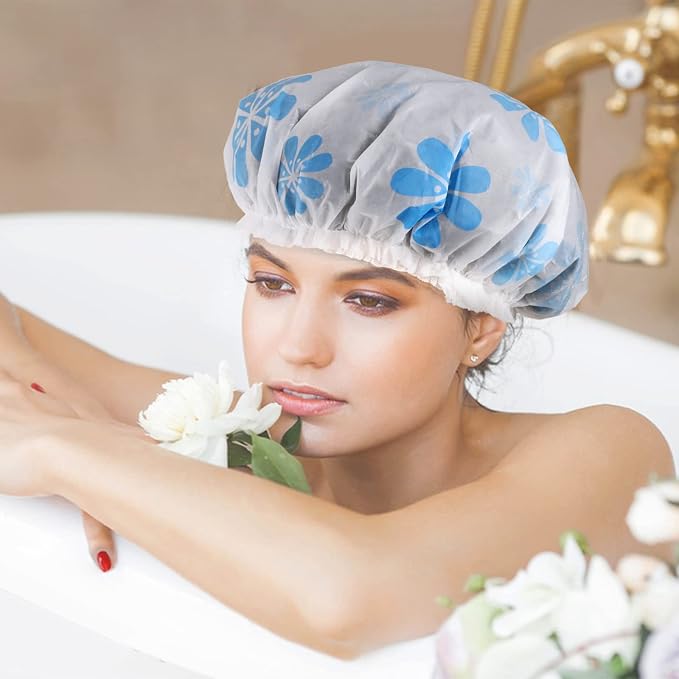 6 Pcs Shower Caps, Waterproof Bath Caps Plastic Reusable Shower Caps Elastic - Image 6