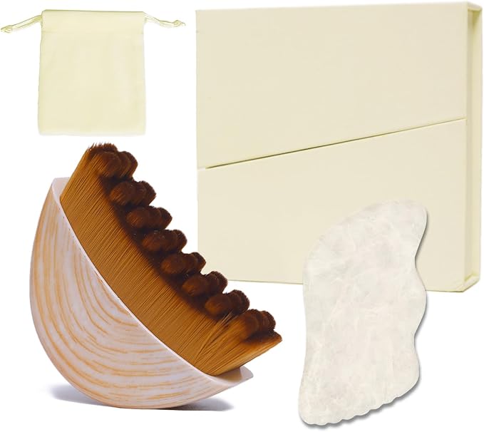 Lymphatic Contour Face Brush & White Jade Gua Sha Stone, Lymphatic Drainage by popcode