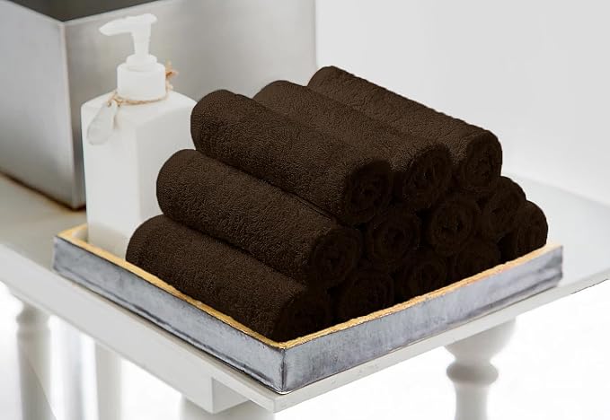 Avalon Towels Cotton Washcloths 24-Pack – 12 x 12 Inch Brown Super Soft & - Image 4