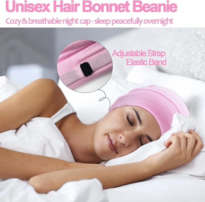 Sleep Cap Bonnet for Sleeping Black Women, Adjustable Cooling Ice Silk Lined - Image 3