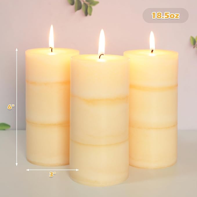 3x6 Inches Jasmine Scented Pillar Candles Ivory White Hand-Poured Long Burning - Image 5