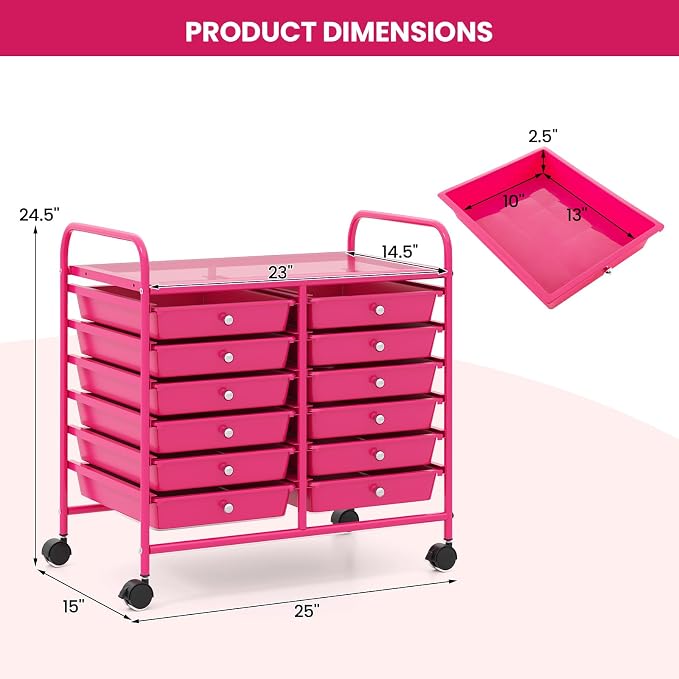 Giantex 12 Drawers Rolling Cart, Mobile Storage Drawer Cart, Classroom - Image 3