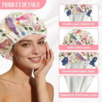 Bohemian Birds Flowers Reusable Shower Cap Cute Double Layer Waterproof Shower - Image 3