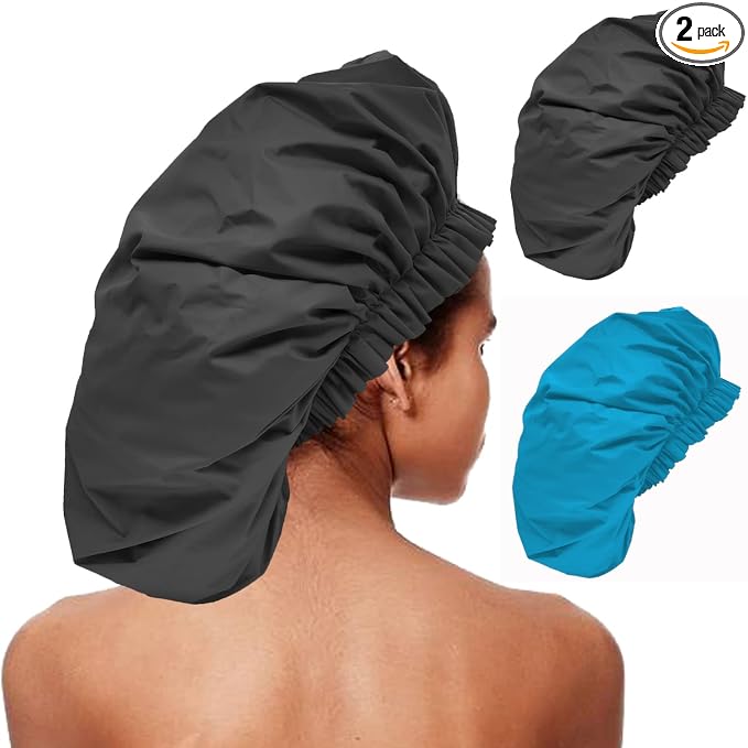 ELEBOX 2 Pack Premium Collection Super Jumbo Shower Cap Extra Large Shower Caps by ELEBOX
