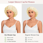 Shower Cap for Women Waterproof Reusable, Large Shower Cap Non-Slip - Image 3