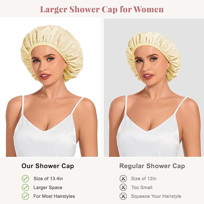 Shower Cap for Women Waterproof Reusable, Large Shower Cap Non-Slip - Image 3