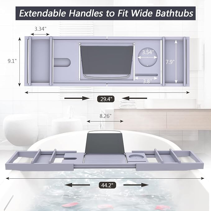Domax Bathtub Caddy Tray Expandable Bamboo Tub Tray - Image 3