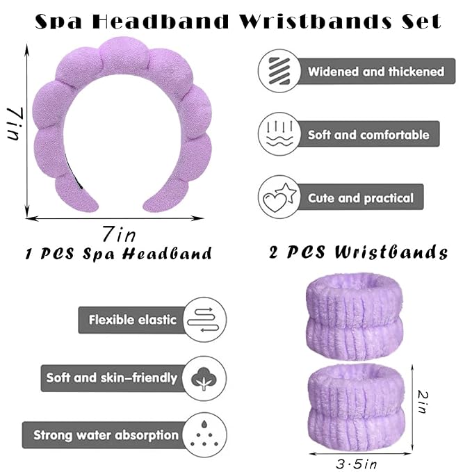Spa Headbands for Washing Face Wristband Set Sponge Makeup Skincare Headband - Image 2