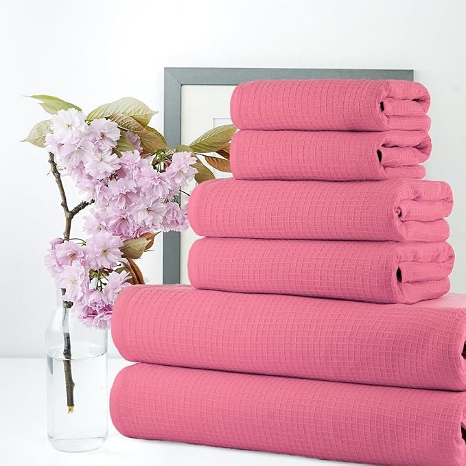 CASA COPENHAGEN Waffle 6Pcs 100% Egyptian Cotton Large Designer Towels Gift - Image 3