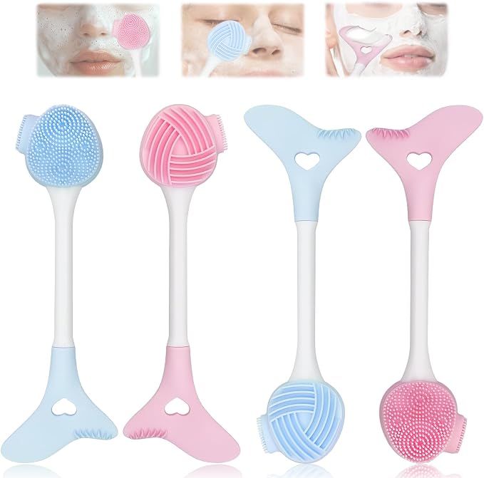 4PCS 2 in 1 Double-Sided Facial Cleansing Brush, Silicone Face Scrubber by Dexspoeny