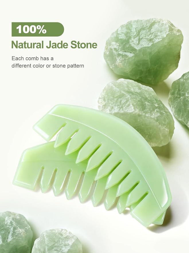 airogym 2 PCS Natural Jade Massage Comb, Guasha Scraping Scalp Comb, Meridians - Image 5
