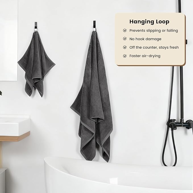 SEMAXE 4 Piece Grey Bath Towel Set - Image 4