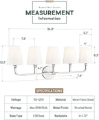 Bathroom Light Fixtures, 5 Light Brushed Nickel Vanity Lights - Image 2
