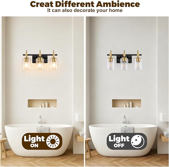 Asnxcju 3-Light Black and Gold Bathroom Light Fixtures, Vanity Lights - Image 6