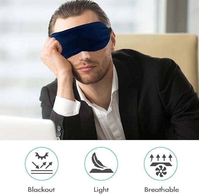 2 PCS Navy Satin Sleep Masks, Adjustable Silk Eye Mask - Image 6