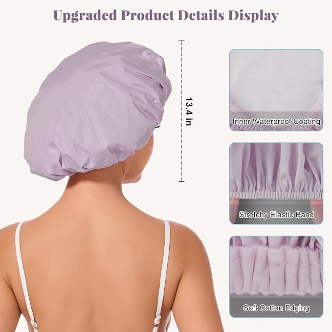 Shower Cap for Women Waterproof Reusable, Large Shower Cap Non-Slip - Image 2