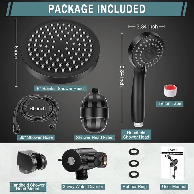 Taiker Filtered Shower Head, High Pressure Rainfall Shower Head/Handheld Shower - Image 7