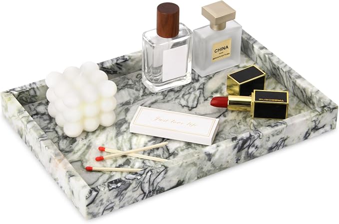 Marble Bathroom Vanity Tray, Natural Luxury Vanity Home Kitchen Bathroom Table by HESHIBI