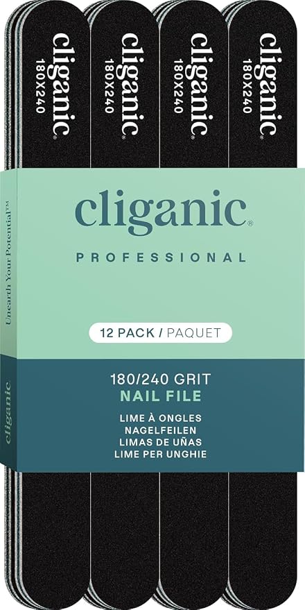 Cliganic 12 Pack Nail File Set: 180/240 Grit | Professional Emery Boards by Cliganic