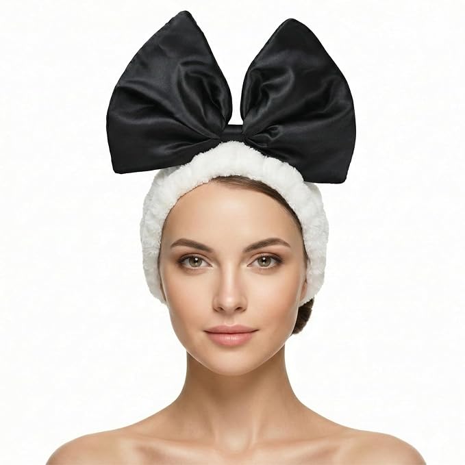 JIAHANG Large Bow Facial Spa Headband, Skincare Making Up Satin Bow Hairband by JIAHANG+Hair+Accessories