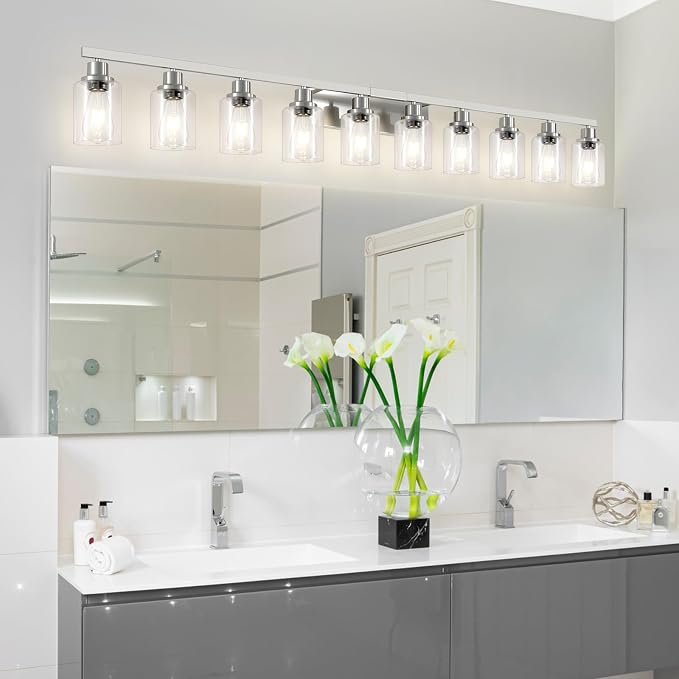 Brushed Nickel Bathroom Vanity Light, 10-Light Vanity Lights - Image 6