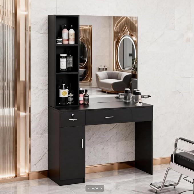 OmySalon Salon Station with Mirror, Locking Barber Station - Image 7