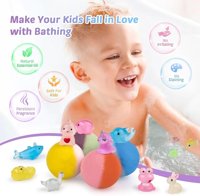 Bath Bombs for Kids with Toy Inside, Animal and Ocean Surprise Inside, Handmade - Image 4