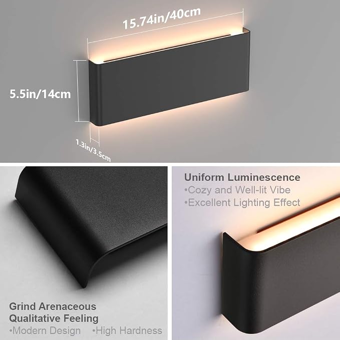 Aipsun 15.8in Matte Black Modern Vanity Light Up and Down LED Vanity Light - Image 6
