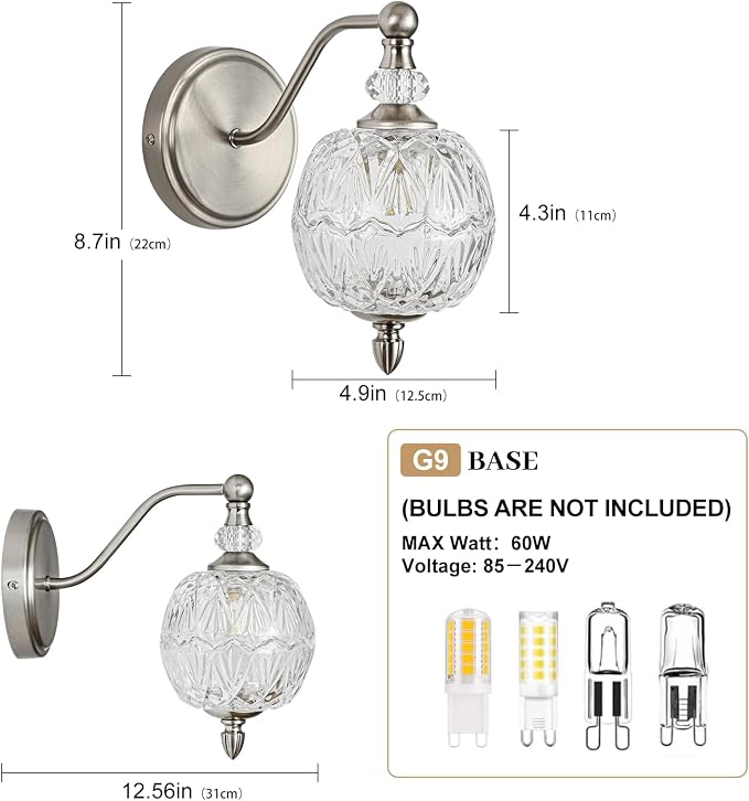 1 Piece Brushed Nickel Wall Sconce, 1-Light Mid Century Modern Brushed Nickel - Image 5