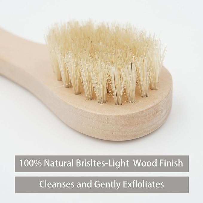 Wooden Facial Cleansing Brush Natural Bristles Wood Handle Wash Clean Exfoliate - Image 2