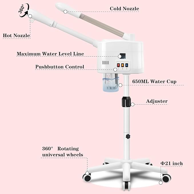 2 in 1 Facial Steamer with Cold & Hot Mist, Professional Face Steamer with - Image 3