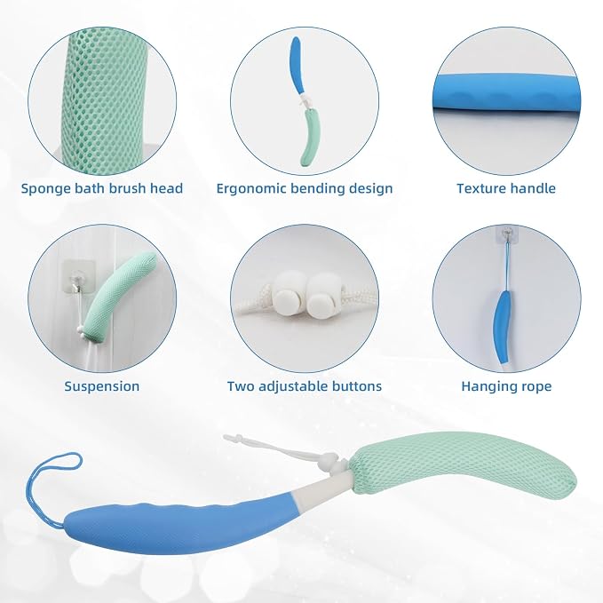Back Scrubber for Shower，Mesh Sponge Body Shower Brush - Image 6