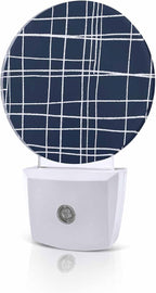 Night Lights Auto Sensor Navy Blue Checked Plaid Night Light Minimalist Grid by Home+L6