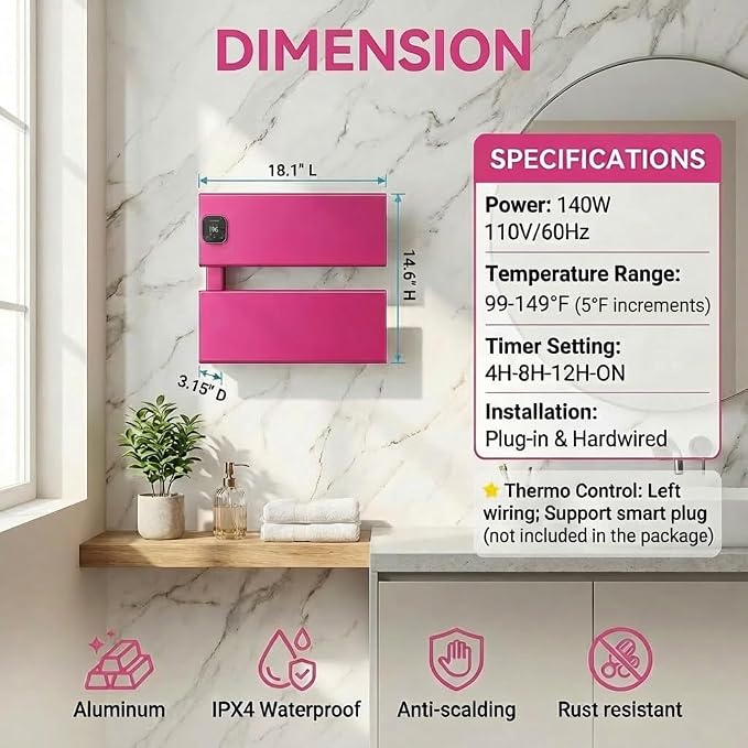 Electric Towel Warmer, Heated Towel Rack - Image 6